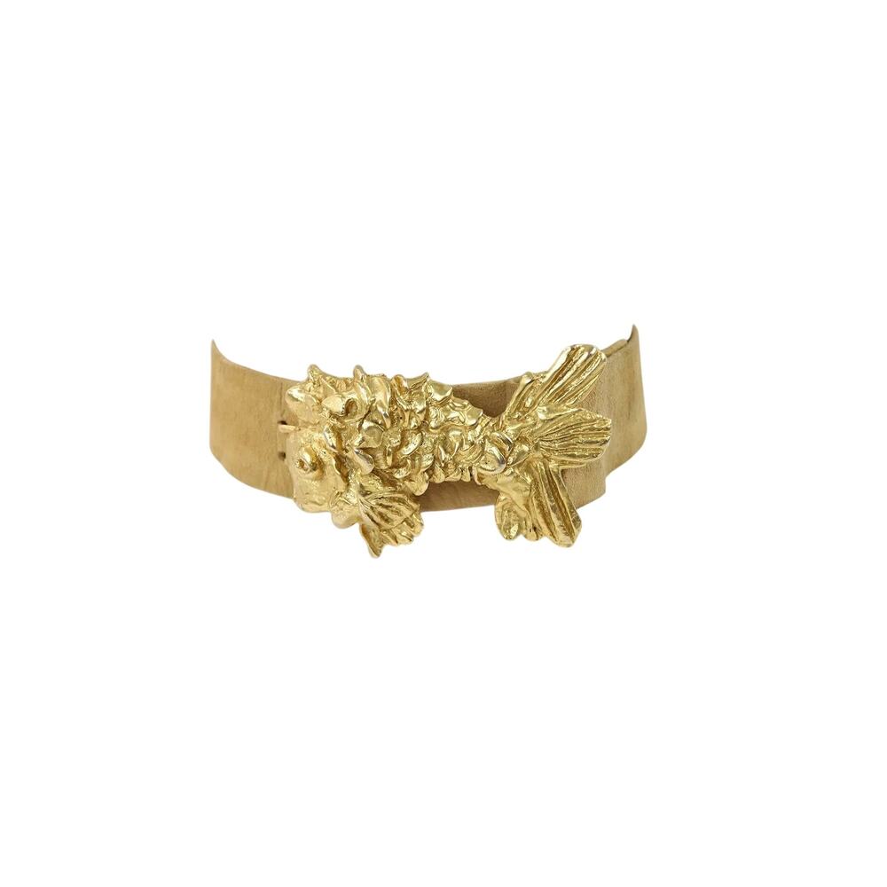 Vintage Kenneth Jay Lane Suede Belt with Large Gold Fish Buckle